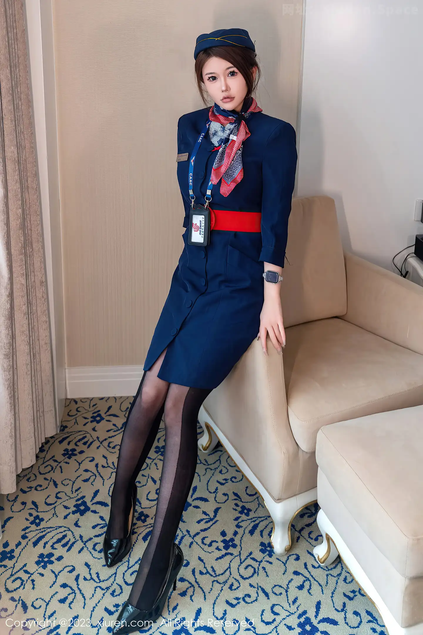 图片[3]-[XiuRen秀人网]VOL.7879 模特甜妮性感空姐制服露黑色连体情趣丝袜秀惹火身材诱惑写真64P-秀人网官方网站